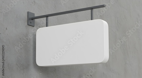 Blank Horizontal Wall-Mounted Sign Mockup with Gray Bracket on Concrete Wall