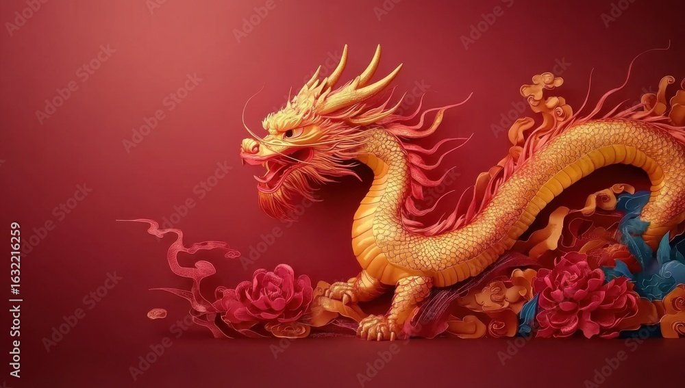 Fototapeta premium Poster or banner for Chinese Lunar New Year 2024- year of dragon 2