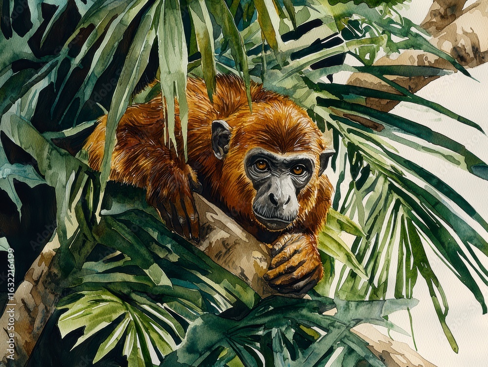 Obraz premium Red Howler Monkey in Tropical Rainforest