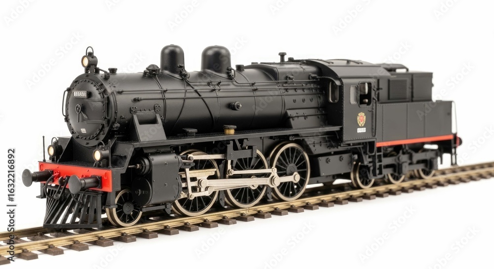 Fototapeta premium authentic model steam train highresolution image of a detailed black locomotive on tracks perfect for transportation hobby and nostalgia projects