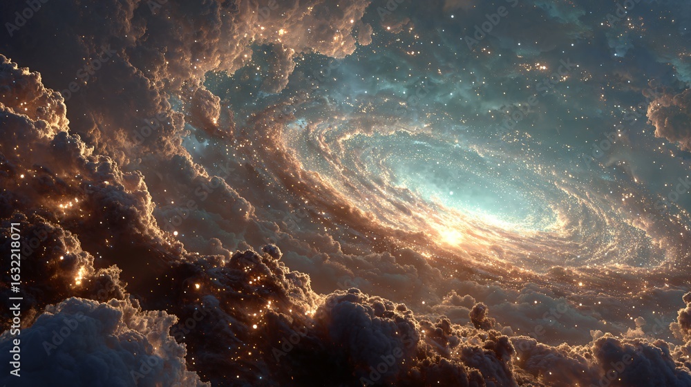Fototapeta premium Protoplanetary disk with glowing molecular constellations in deep space, cinematic sci-fi concept