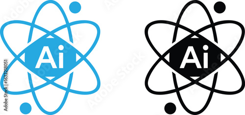 Atomic Artificial Intelligence Chip Icon. Ai atomic orbit logo icon. Atomic intelligence icon. Artificial intelligence thin line and color style vector illustration