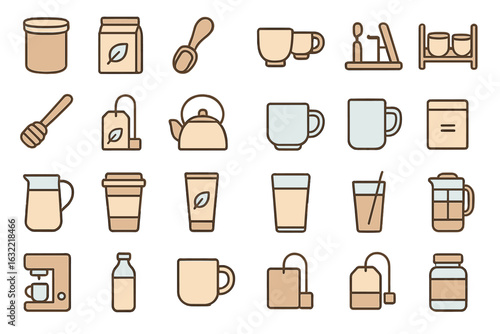 Various utensils and ingredients for brewing tea and coffee displayed in a cozy kitchen setting