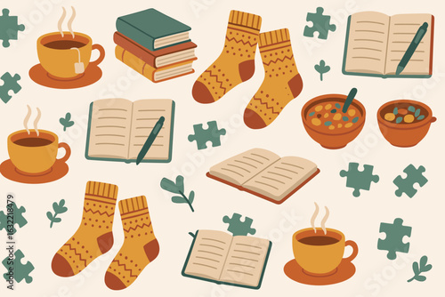Cozy autumn afternoon filled with warm drinks, reading, and comfy socks