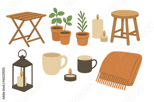 Cozy indoor setup with plants, candles, and comfortable decor for a relaxing atmosphere
