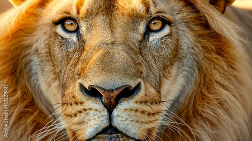 Selective focus. Intense stare of a wild lion captured up close
