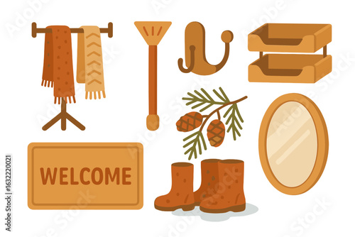 Welcoming entryway display featuring home accessories and seasonal items for cozy decor