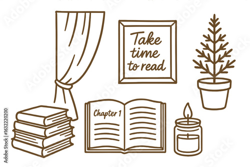 Cozy reading nook with books, candle, and decorative plants inviting quiet moments of relaxation and reflection