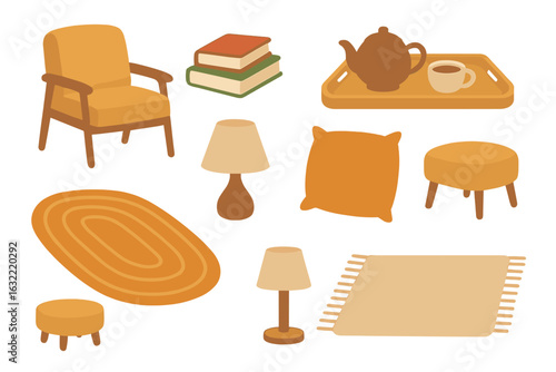 Cozy home decor elements featuring warm tones and inviting furnishings for a comfortable living space