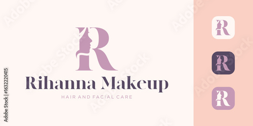 Stylish alphabet letter R featuring a woman's head silhouette, combining elegance and modern design—ideal for beauty, fashion, and branding projects.