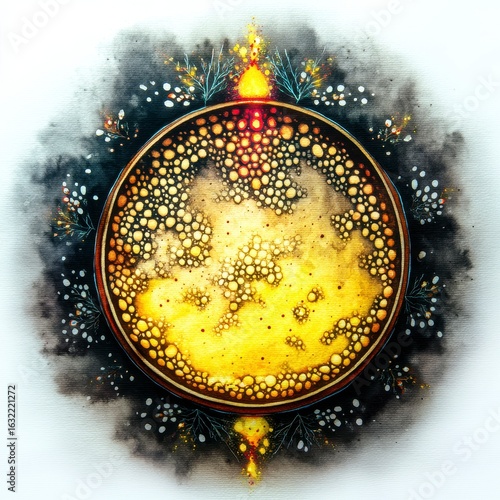 Wallpaper Mural Abstract Golden Circular Artwork with Dark Splashes Torontodigital.ca