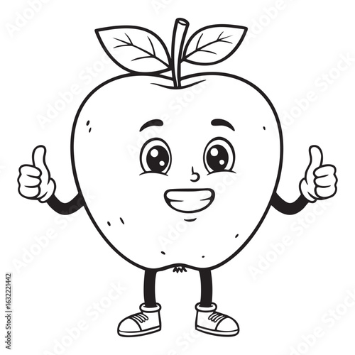 Delightful Apple Cartoon Character Giving Thumbs Up, Upbeat Apple Mascot with a Positive Attitude and Playful Expression
