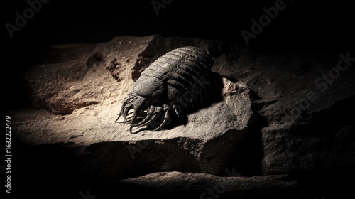 Fossilized ancient creature on rock