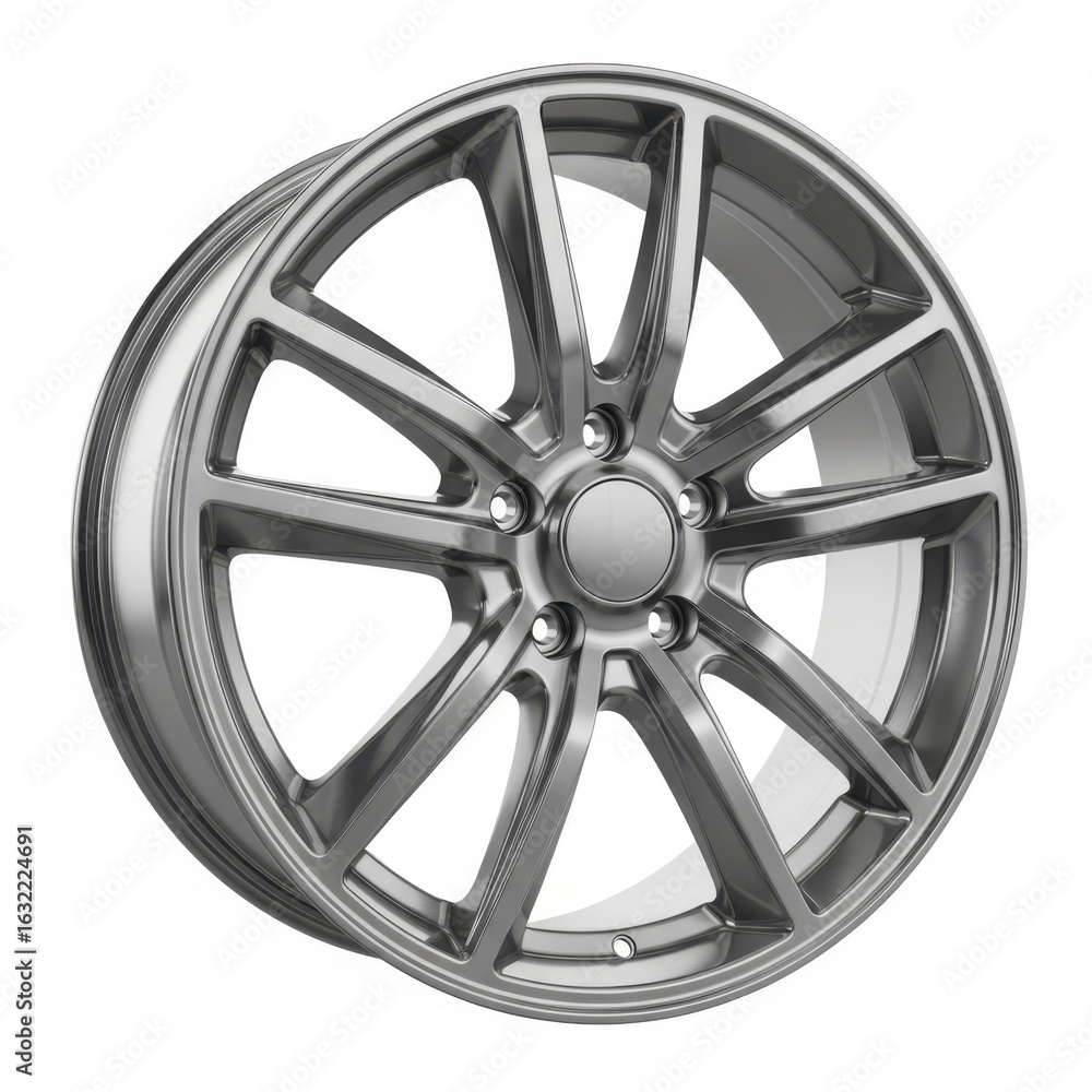 Fototapeta premium Silver alloy car wheel isolated on white background