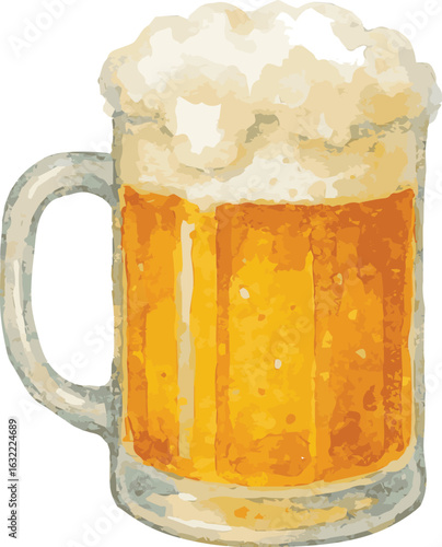 Watercolor illustrated vector glass of beer