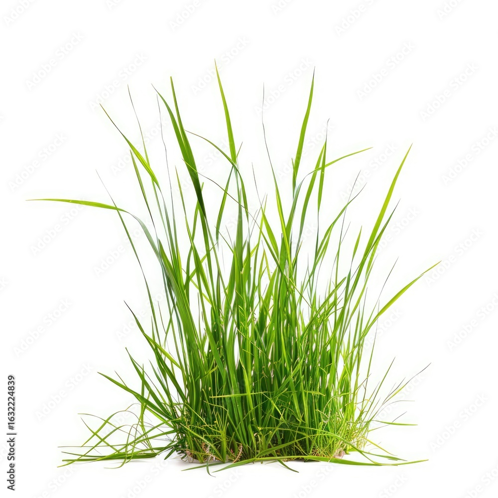 Obraz premium Lush green grass tuft against white background