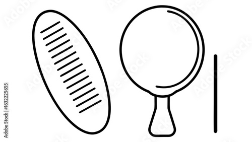 Minimalist Line Art Comb Mirror Brush Vanity Set vector