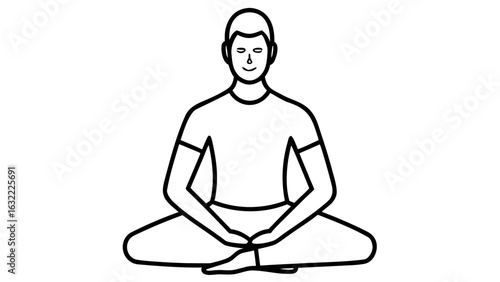 Man Meditating Simple Line Art Outline Illustration