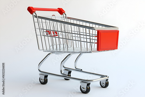 Small red and chrome shopping cart on white background.