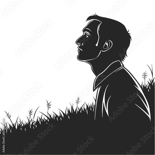 Silhouette of a person gazing at tall grass