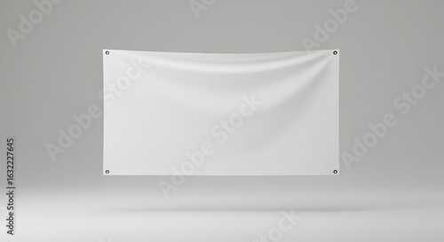 Blank White Fabric Banner Mockup with Grommets and Gentle Wrinkles