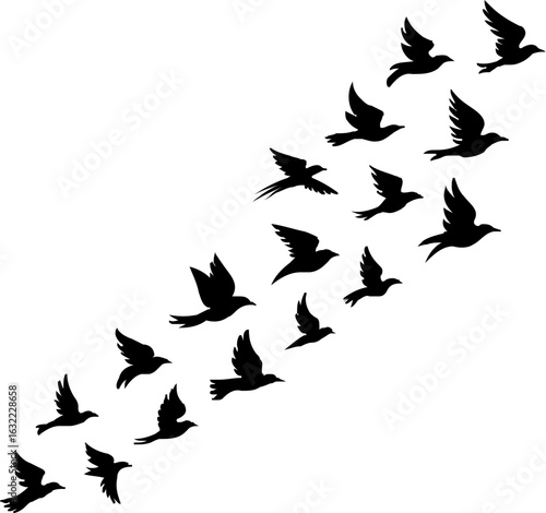 Group Flying Bird Silhouette Element Vector , Bird Vector Silhouette