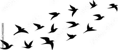 Group Flying Bird Silhouette Element Vector , Bird Vector Silhouette