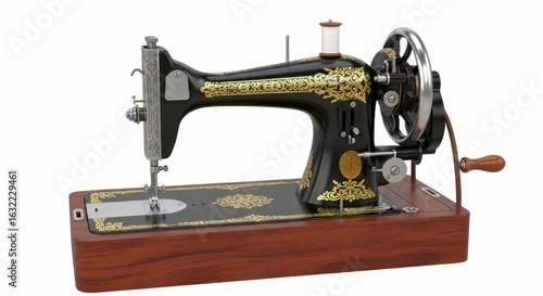 exquisite vintage sewing machine: 3d render of an ornate antique machine isolated on a transparent background, perfect for crafting, fashion, and nostalgia projects
