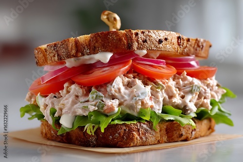 A delicious tuna salad sandwich, ready to eat for a quick and nutritious meal.