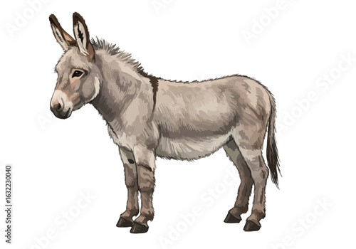 Realistic Donkey Illustration – Farm Animal Art – Rural Wildlife Drawing – Rustic Decor Print – Gray Donkey Artwork for Country-Themed Designs

