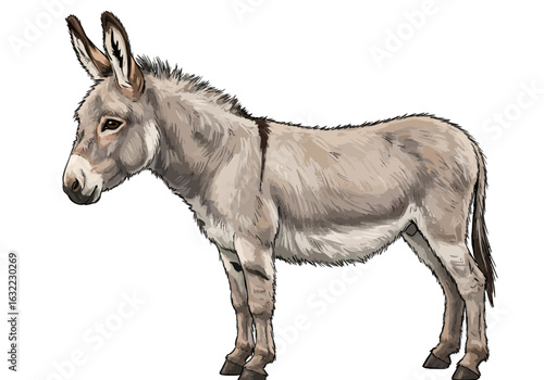 Realistic Donkey Illustration – Farm Animal Art – Rural Wildlife Drawing – Rustic Decor Print – Gray Donkey Artwork for Country-Themed Designs


