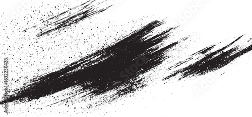 A collection vector of varied black brushstrokes, circles, and abstract shapes with rough textures, brush stroke on a transparent background, creating a textured, artistic design element with high con