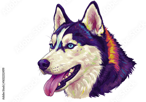 Colorful Husky Dog Art – Vibrant Abstract Pet Illustration – Psychedelic Wolf-Like Canine Portrait – Trippy Pop Art Decor – Bright Tongue-Out Design

 

