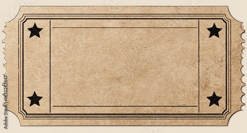 Aged, blank ticket, light brown, ornate border,  stars
