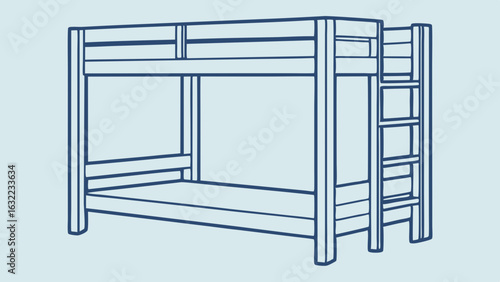Vector illustration of a durable bunk bed for children's rooms and optimized space-saving furniture designs