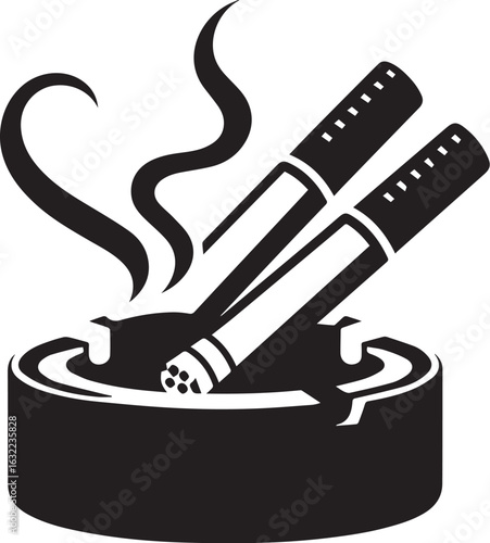 Smoking concept with cigarettes in ashtray and rising smoke