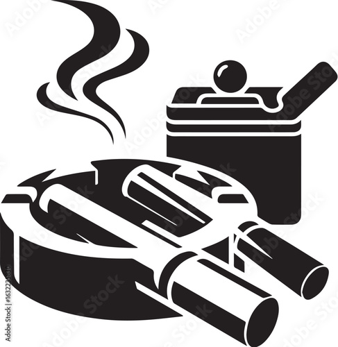Smoking concept with cigarettes in ashtray and rising smoke