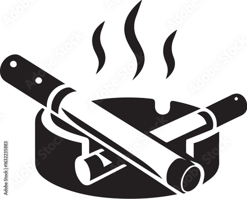 Smoking concept with cigarettes in ashtray and rising smoke