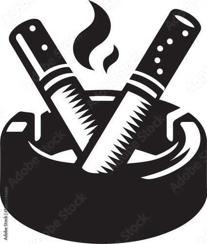 Smoking concept with cigarettes in ashtray and rising smoke