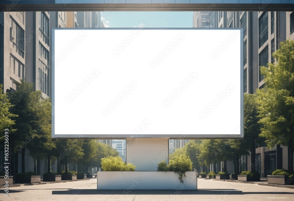 Fototapeta premium Blank billboard on urban street with clear sky and empty advertising space