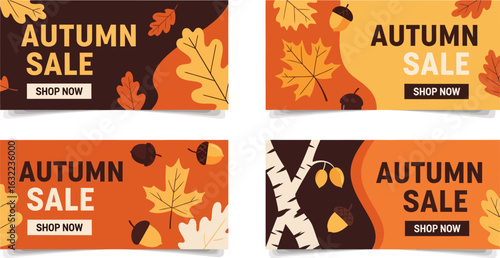 Catch the best autumn sale deals with these vibrant, nature-inspired banners and shop now buttons!