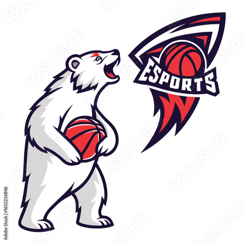 Wallpaper Mural Polar bear mascot holding basketball, esports logo Torontodigital.ca