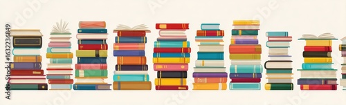 Wallpaper Mural Colorful stacks of books in various heights Torontodigital.ca