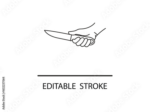 Sharp knife held by hand ready for action, symbolizing cutting edge innovation and precision tasks.