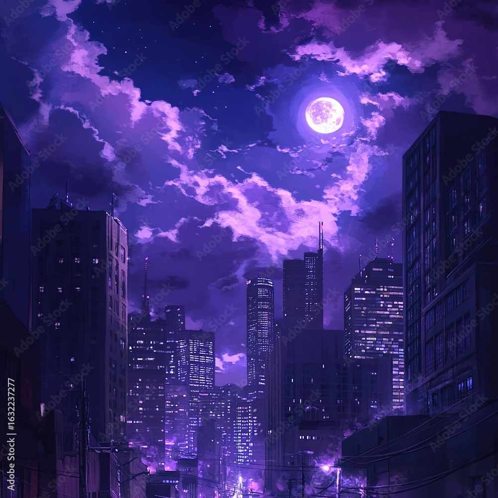 Obraz premium Purple night city skyline