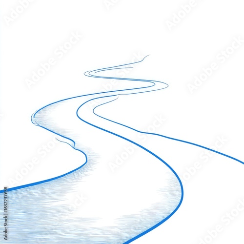A winding blue river flows on a white background