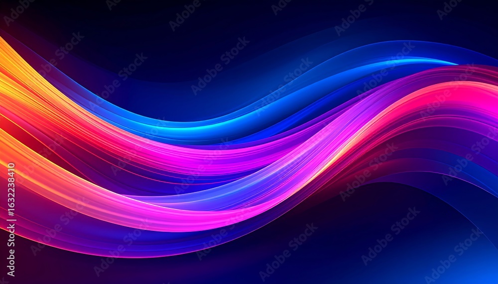Obraz premium Abstract Colorful Wavy Lines Flowing Across Dark Blue Background, Artistic Design.