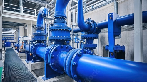 Wallpaper Mural Blue industrial pipes and valves in a modern facility. Torontodigital.ca