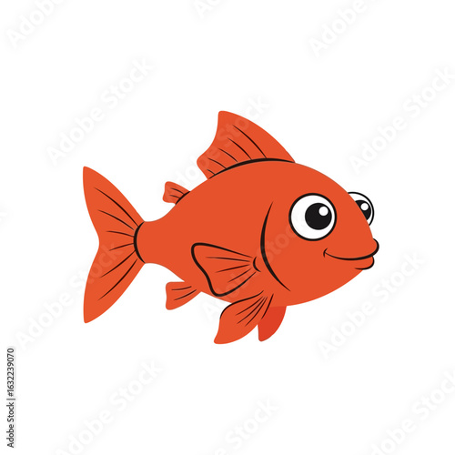 Vector art of a cute orange goldfish swimming, isolated on white background