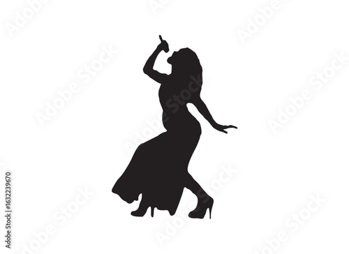 Singer vector illustration. Female vocalist silhouette in performance pose, ideal for music-themed designs, concert posters, branding, and entertainment graphics.